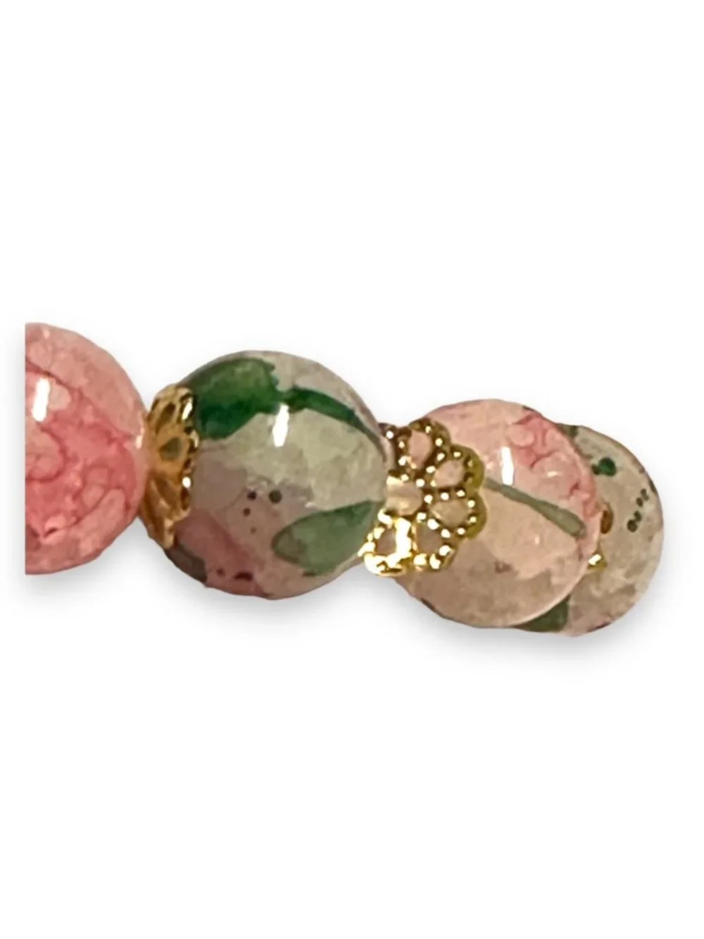 Crackled Glass Ombre Cherry Blossom Bracelet - Pink & Green Floral Stretch Brace
